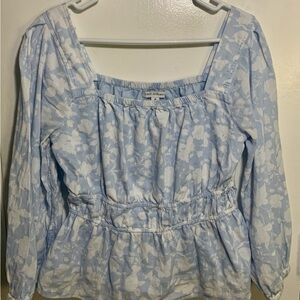Free Assembly Women's Square‎ Neck Top Blouson Sleeves Baby Blue Size Medium
